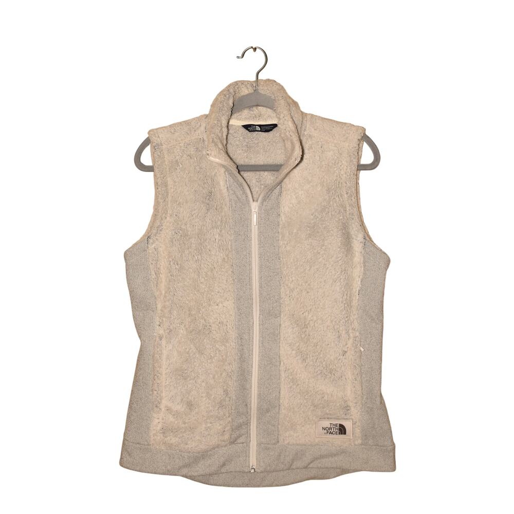 THE NORTH FACE $79 Furry Fleece Zip Front Vest Ivory Gray Medium